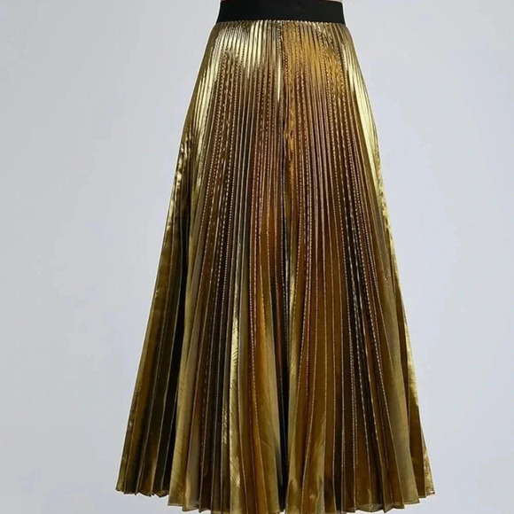 WINDSOR MAXI LONG SKIRT GOLD AND BLACK FOIL PLEATED STRETCH HOLIDAY SIZE MEDIUM - Picture 1 of 11